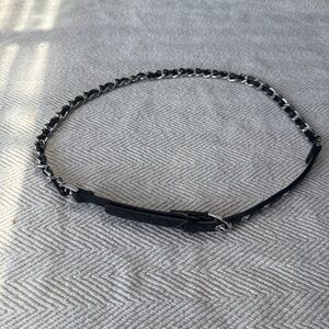 Michael Kors Black Leather and Silver Chain-Link Waist Belt